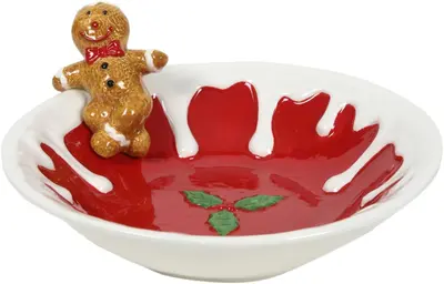 Schaal keramiek kerst 21x8.5cm rood, wit