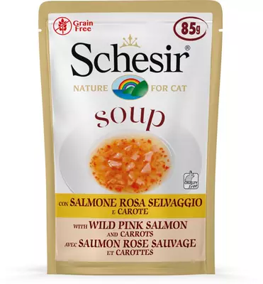 Schesir Kat wilde roze zalm wortel soup 85gr