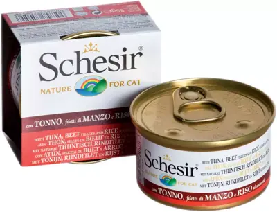 Schesir kattenvoer in natuurlijke saus tonijn, rund & rijst 85g