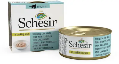 Schesir Kattenvoer Tonijn & Zeebrasem in Bouillon – 70 g
