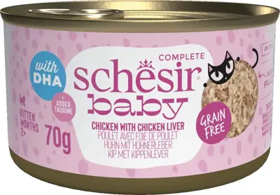 Schesir kittenvoer 2 maanden bouillon graanvrij kip & kippenlever 70g