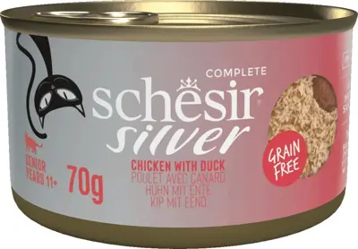 Schesir Silver Senior met bouillon kip & eend 70g