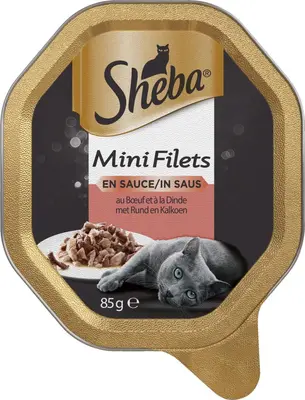 SHEBA Mini filets Kattenvoer met rundvlees en kalkoen in saus 85G Kuipje
