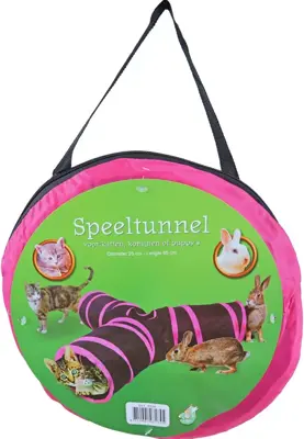 Speeltunnel nylon 'Y' model 85x25 cm, zwart/roze. - afbeelding 1