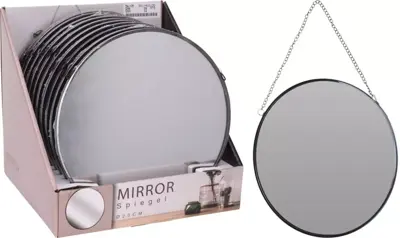 Spiegel glas rond 20x1cm zwart