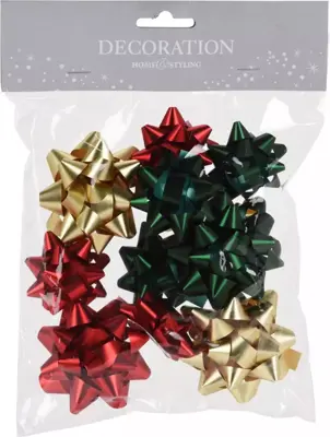 Strik deco rood, goud, groen 12 stuks