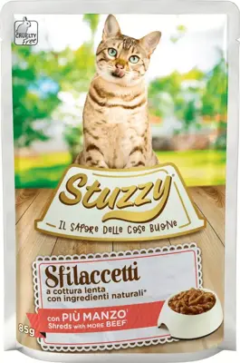 Stuzzy Sfilaccetti kattenvoer rund 85g
