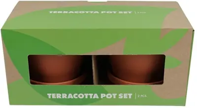 Terracotta Pot Set met Bieslook- en Basilicumzaden – 13,5 x 13,5 x 12,5 cm - afbeelding 2