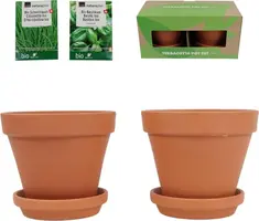 Terracotta Pot Set met Bieslook- en Basilicumzaden – 13,5 x 13,5 x 12,5 cm - afbeelding 1