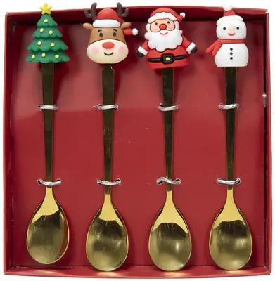 Theelepel kerst goud 4 stuks