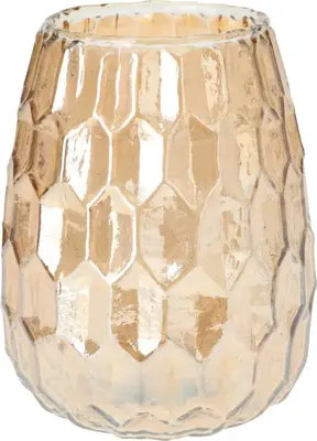 Theelichthouder glas hammer 13x16cm bruin