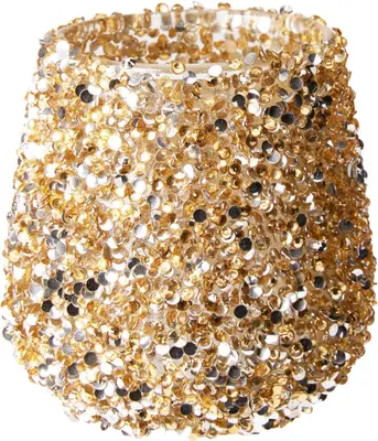 Theelichthouder glas kraal 6.5x8cm goud