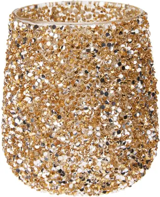 Theelichthouder glas kraal 9x10.5cm goud