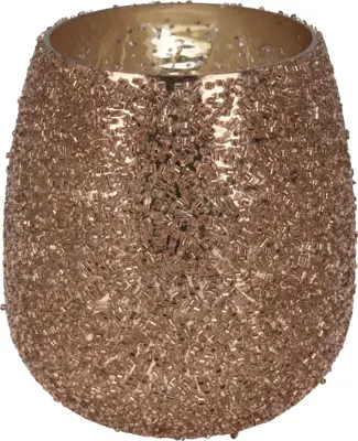 Theelichthouder glas kralen 8.5x10cm koper