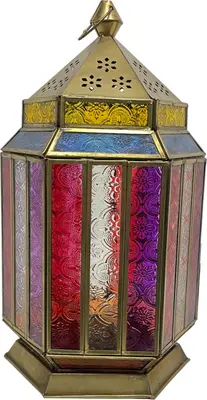 Theelichthouder glas lamp fes 18x18x32cm multi