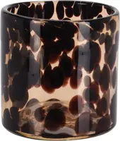Theelichthouder glas luipaard 10x10cm bruin kopen?