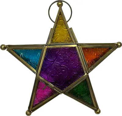 Theelichthouder glas ster hangend marrakech 6x19x19cm multi