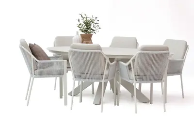 Tierra Outdoor diningset oblong marmorio dekton liv crème white - afbeelding 1