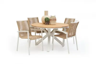 Tierra Outdoor diningset orbital teak foxx crème white - afbeelding 1