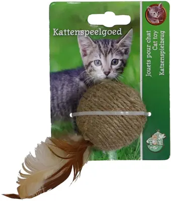 Touwbal met Veren – 5,5 cm – Bruin