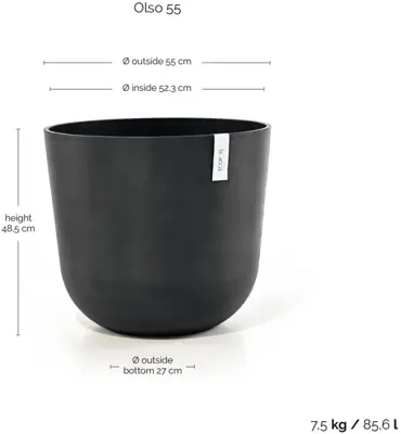 TPC ECOPOTS bloempot Oslo Ø55cm Donkergrijs - afbeelding 3