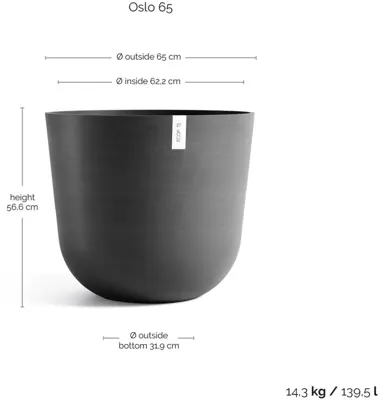 TPC ECOPOTS bloempot Oslo Ø65cm Donkergrijs - afbeelding 3