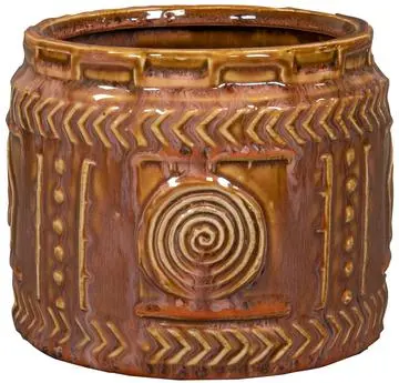 TS Collection bloempot aztec keramiek 17x12cm koraal