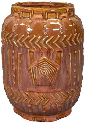 TS Collection bloempot aztec keramiek 17x22cm koraal