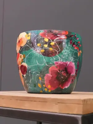 TS Collection bloempot blooming metaal 17x15cm smaragd - afbeelding 1