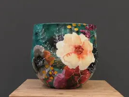 TS Collection bloempot blooming metaal 28x25cm smaragd - afbeelding 1