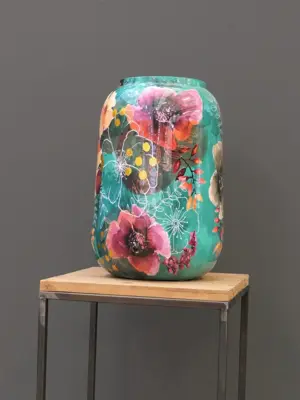 TS Collection bloempot blooming metaal 30x42cm smaragd - afbeelding 1