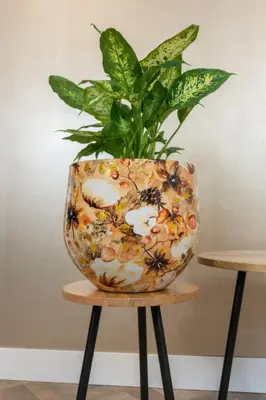 TS Collection bloempot cotton metaal 28x25cm cream - afbeelding 3