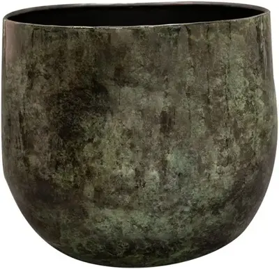 TS Collection bloempot emmie kunststof, metaal 19x17cm mystic green - afbeelding 1