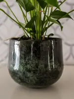 TS Collection bloempot emmie kunststof, metaal 19x17cm mystic green - afbeelding 2