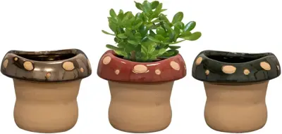TS Collection bloempot funghi keramiek 14x11cm goud - afbeelding 2