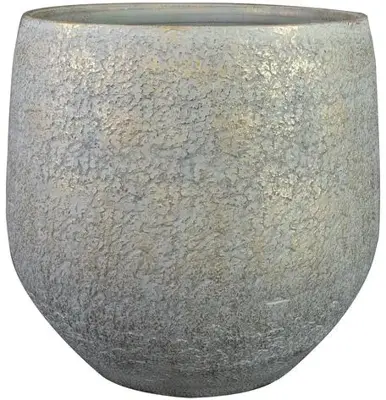 TS Collection bloempot  keramiek 36x33cm metallic zilvergrijs met gouden accenten