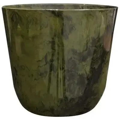 TS Collection bloempot  kunststof 27x25cm marble green - afbeelding 1