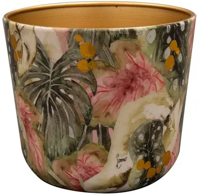 TS Collection bloempot monstera kunststof, metaal 14x12cm mystery