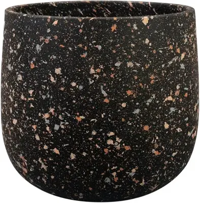 TS Collection bloempot tina steen 23x22cm terrazo black - afbeelding 1