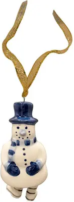 TS Collection keramieken kerst ornament sneeuwpop 6cm blauw, wit 