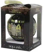 TS Collection kunststof kerstbal amsterdam 15cm zwart