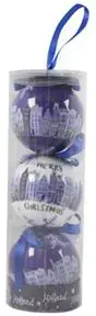 TS Collection kunststof kerstbal amsterdam 7cm blauw, wit 3 stuks