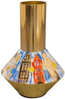 TS Collection vaas metaal, epoxy canalhouses 17x25cm meerkleurig