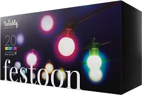 Twinkly Festoon app-gestuurd LED lichtsnoer 20 RGB 16 miljoen kleuren LED 10 meter zwarte kabel - afbeelding 1