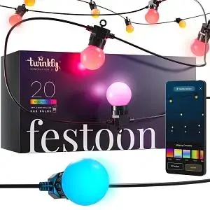 Twinkly Festoon app-gestuurd LED lichtsnoer 20 RGB 16 miljoen kleuren LED 10 meter zwarte kabel - afbeelding 3