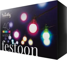 Twinkly Festoon app-gestuurd LED lichtsnoer 40 RGB 16 miljoen kleuren 20 meter zwarte kabel - afbeelding 1