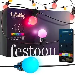 Twinkly Festoon app-gestuurd LED lichtsnoer 40 RGB 16 miljoen kleuren 20 meter zwarte kabel - afbeelding 3