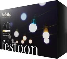 Twinkly Festoon app-gestuurd lichtsnoer met 40 AWW (amber warm wit koel wit) LED 20 meter zwarte kabel - afbeelding 1