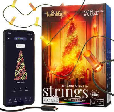 Twinkly Strings USB-C kaarsen 200 RGB-leds 12 m groene draad decoratieve binnenverlichting - afbeelding 2