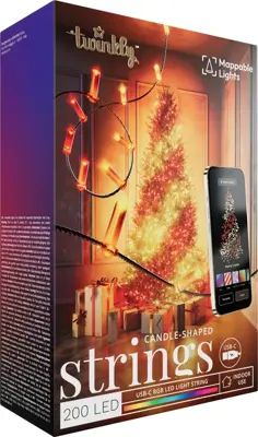 Twinkly Strings USB-C kaarsen 200 RGB-leds 12 m groene draad decoratieve binnenverlichting - afbeelding 1